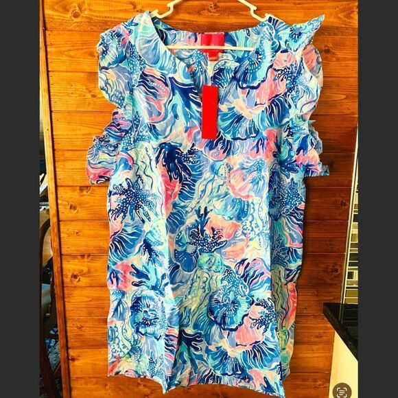 LILLY PULITZER Astara dress saltwater blue shade seekers linen